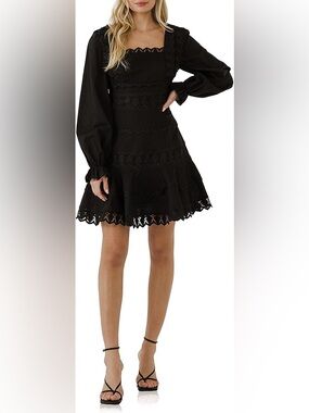 Black Lace Trim A-Line Mini Dress